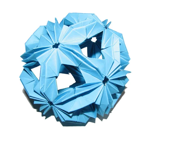 Isoliertes Blaues Papier Origami Kusudama Form Der Kugel Mit Schatten — Stockfoto