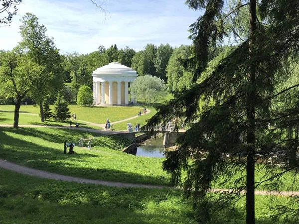 Park Pavilion Rotunda Barátság Templom Stilizált Mint Antikvitás Pavlovsk Parkban — Stock Fotó