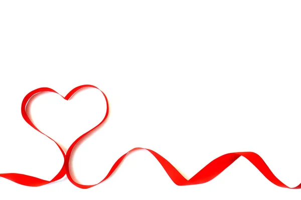 Isolated Bright Red Satin Ribbon Shape Heart White Background Copy — Stock Photo, Image