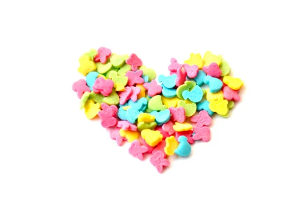 Απομονωμένη Φωτεινά Πολύχρωμα Καρδιά Από Γλυκά Ζαχαροπλαστικής Κάλυμμα Μορφή Των — Φωτογραφία Αρχείου