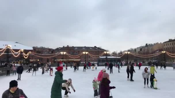 Petersburg Russia February 2019 People Skate Open Ice Rink Artificial — Stock Video