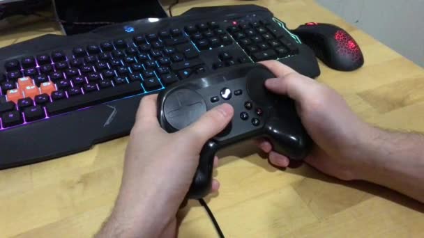 Petersburg Russia April 2019 Closeup Male Hands Holding Steam Controller — Stock Video
