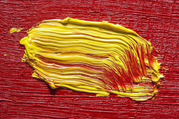 Yellow Stroke Paint Brush Red Background — Stock Photo, Image