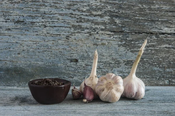 Dientes Ajo Sobre Mesa Escritorio Madera Fondo Vintage Cocina — Foto de Stock