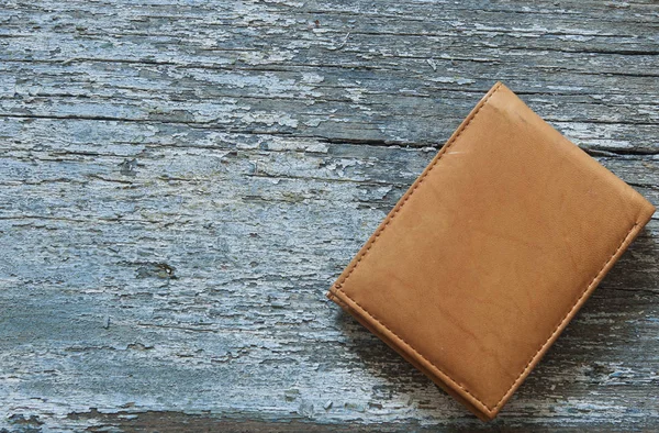 Handtasche Aus Leder Auf Einem Holztisch Liegend Blick Von Oben — Stockfoto