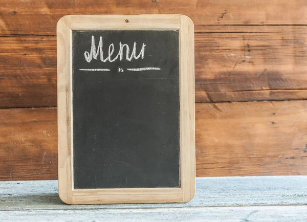 Menu Text Chalkboard Wooden Table — Stock Photo, Image