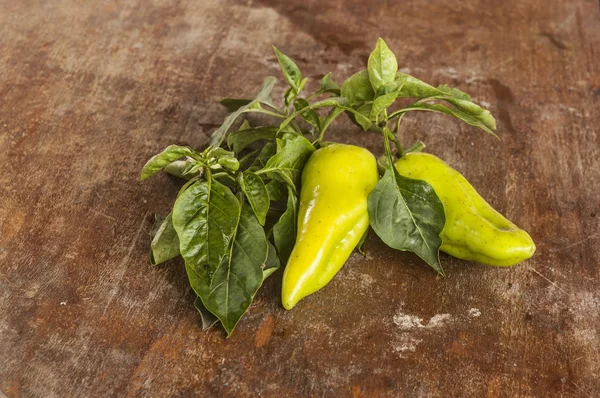 Frische Gelb Grüne Paprika Auf Rustikalem Holztisch — Stockfoto