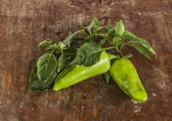 Frische Gelb Grüne Paprika Auf Rustikalem Holztisch — Stockfoto