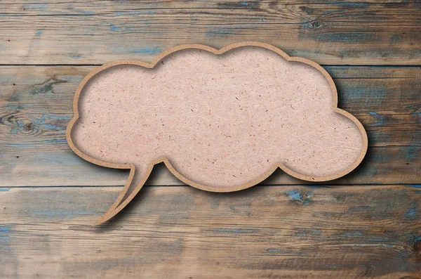 Blank Recycled Paper Speech Bubble Wood Background — Stock Photo, Image