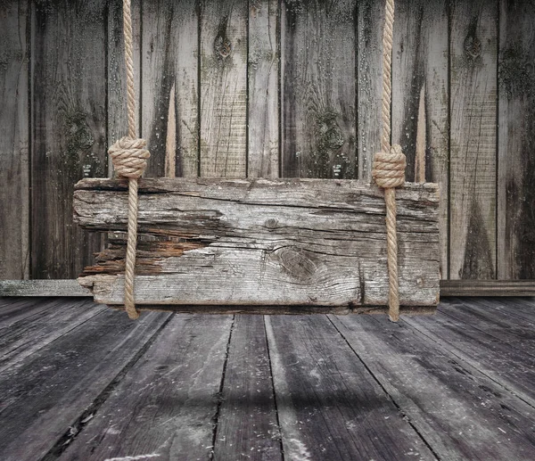 Antigua Pancarta Madera Colgada Cuarto Oscuro Gruñón Espacio Copia —  Fotos de Stock