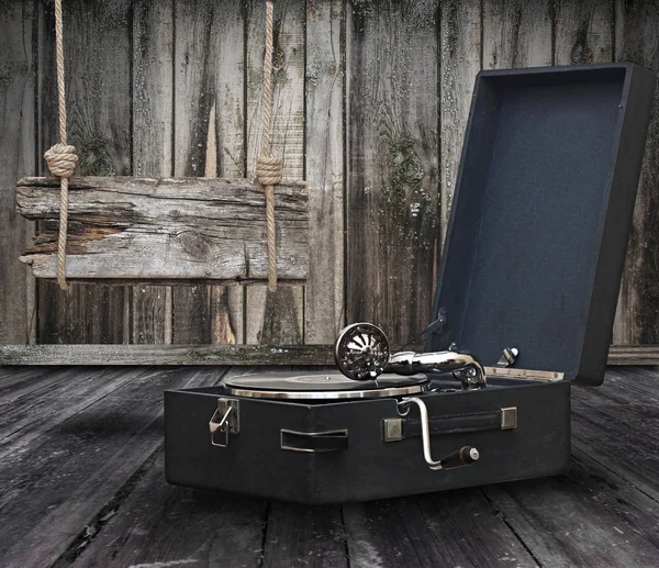 Gramophone Vintage Technologie Lecteur Musique Rétro Dans Salle Vintage — Photo