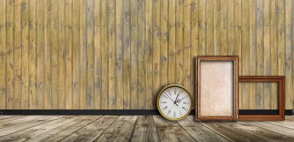 Empty Vintage Interior Wooden Wall Clock Blank Frame Royalty Free Stock Photos
