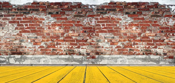 Room Interior Vintage Red Brick Wall Wood Floor Background — Stock Photo, Image