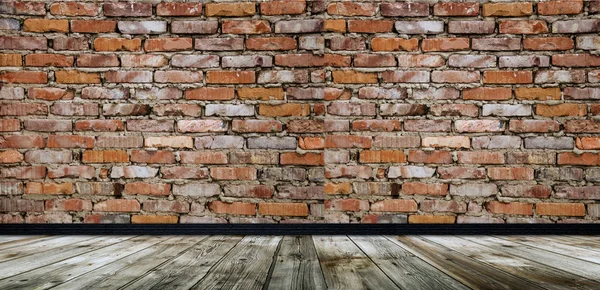 赤レンガの壁と木の床の背景と部屋インテリア ヴィンテージ — ストック写真