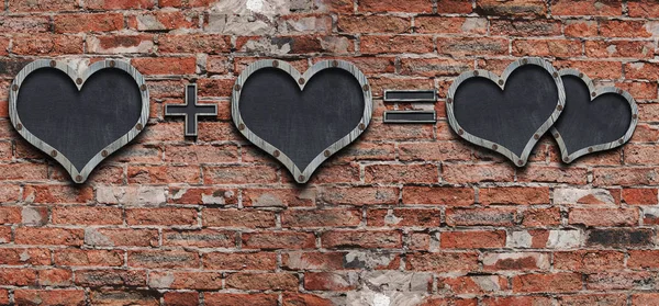 Μαυροπίνακας Καρδιά Σχήμα Τοίχο Από Τούβλα Άδειο Μαυροπίνακα Ξύλινο Πλαίσιο — Φωτογραφία Αρχείου