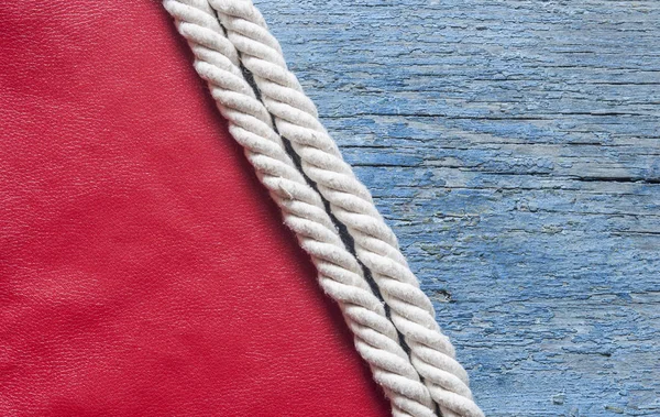 Rött Läder Ytstruktur Närbild Gränsen Trä Användbar Som Bakgrund För — Stockfoto