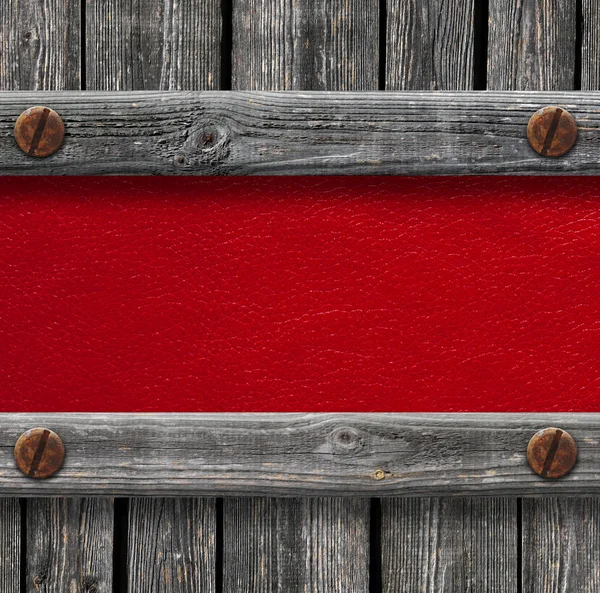 Lederen Achtergrond Omlijst Door Oude Houten Planken — Stockfoto