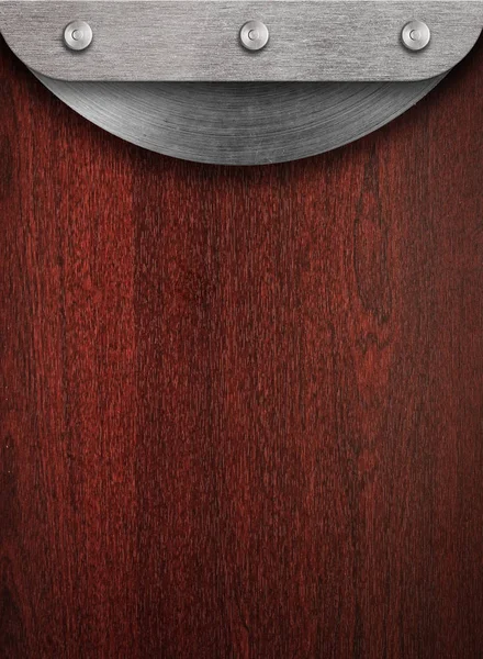 レストランのメニューのデザイン 木製の背景の空の金属プレートのレストラン メニュー — ストック写真