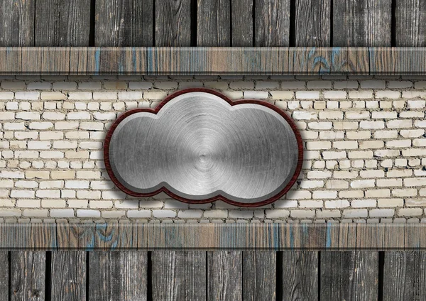 Silver Metal Bubble Speech Shape Cloud Brick Wall Background — Stock Photo, Image