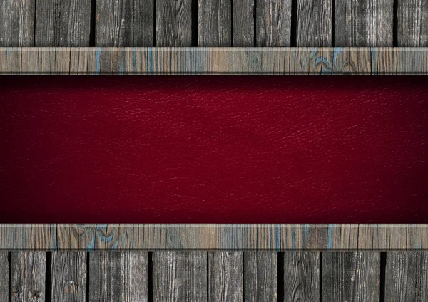 Leather Background Framed Old Wooden Planks — Stock Photo, Image