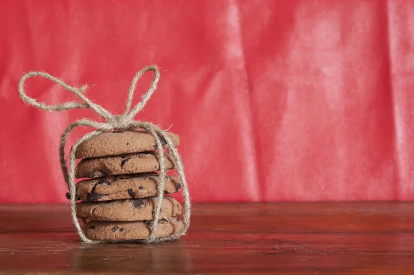 Galletas Chispas Chocolate Una Mesa Madera — Foto de Stock