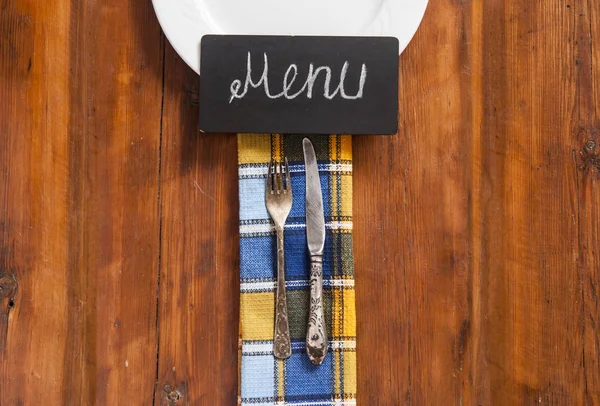 Diseño Menú Restaurante Menú Del Restaurante Con Plato Vacío Cubiertos —  Fotos de Stock