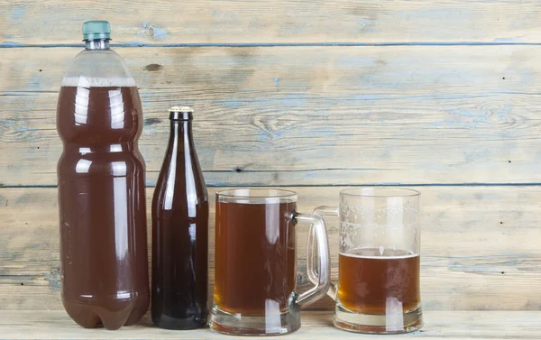 Bottle Glass Beer Wood Table — Stock Photo, Image