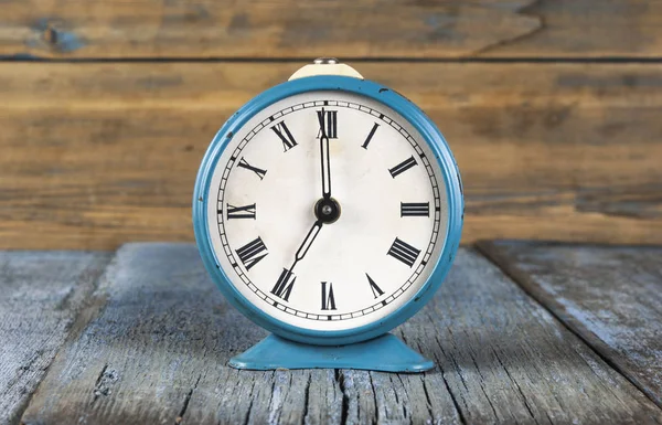 Retro Vintage Alarm Clock Wood Table Time Concept Idea — Stock Photo, Image