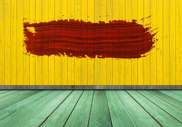 木制房间里的油漆刷的红色笔划 复制文本的空间 — 图库照片
