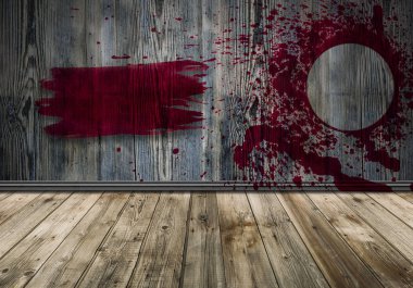 boya fırçası ahşap arka plan üzerinde kırmızı inme. Kopyalama alanı f