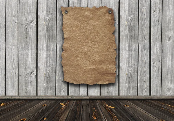 Old paper poster on wood vintage wall — Stock Photo, Image