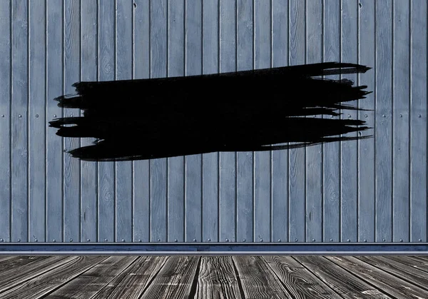 Чорний штрих пензля фарби на дерев'яному фоні. Копіювати простір — стокове фото