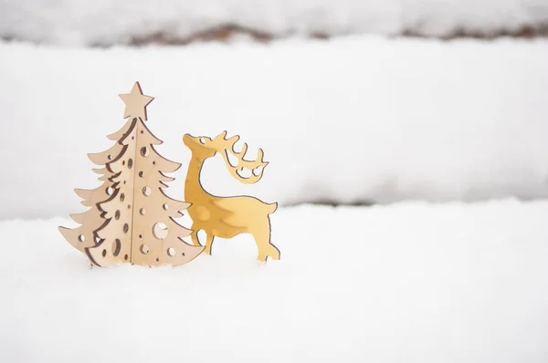 Merry Christmas Vykort Bakgrund Miniatyr Julgran Snörik Vinter Skog — Stockfoto