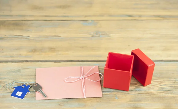 gift box on wood table background with copy space
