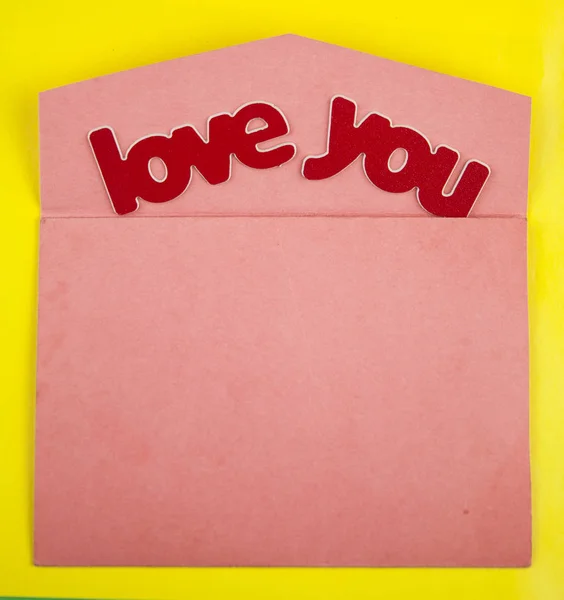 Ευχετήρια Κάρτα Ημέρα Του Αγίου Βαλεντίνου Την Λέξη Αγάπη Πέρα — Φωτογραφία Αρχείου