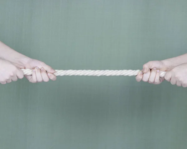 Children Pulling Rope Close Hands Young Competitors — Stock Photo, Image