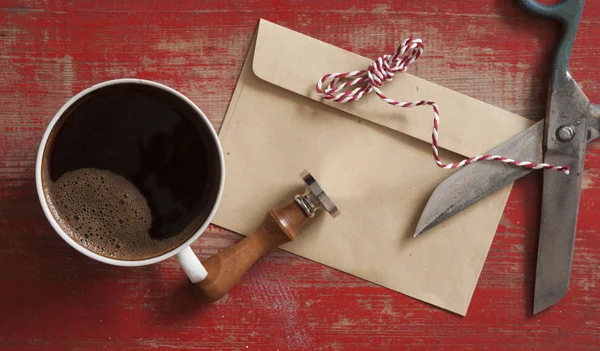 Envelopes with wax seal on coffee table — Stock Photo, Image