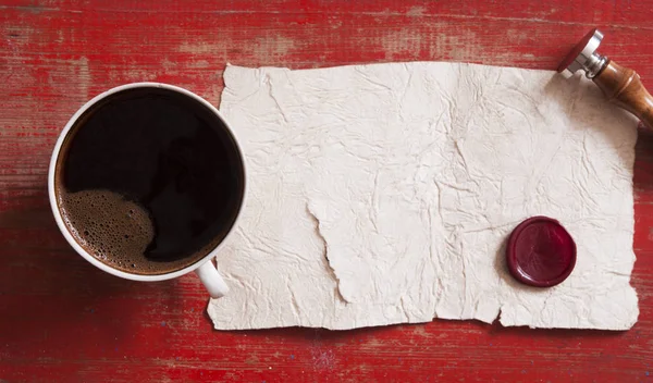 Envelopes with wax seal on coffee table — Stock Photo, Image