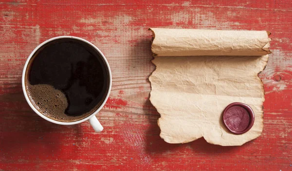 Envelopes with wax seal on coffee table — Stock Photo, Image