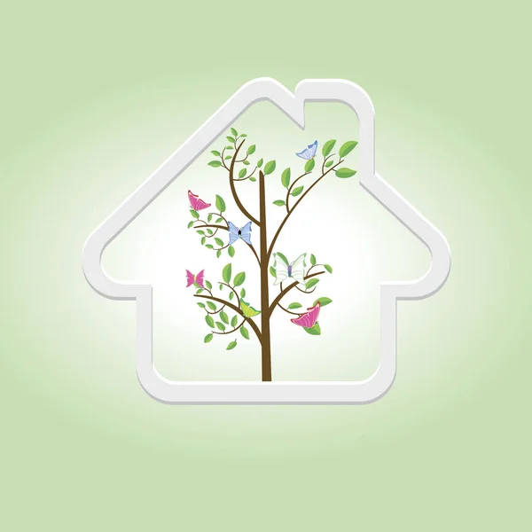 エコロジーコンセプト、家の中の木材、ベクトルイラストモダン — ストックベクタ