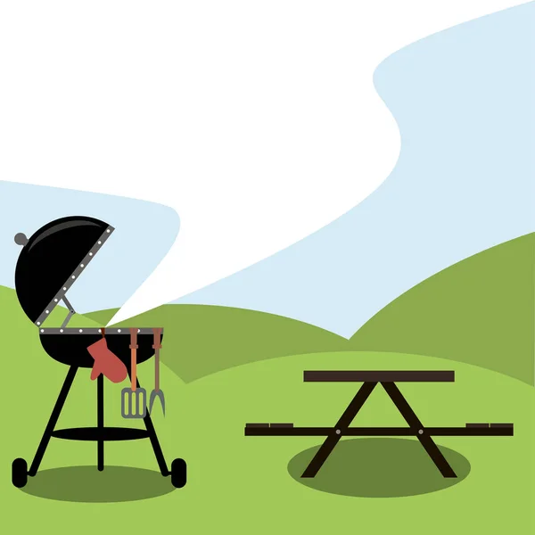 户外野餐的矢量图示。公园夏季烧烤. — 图库矢量图片