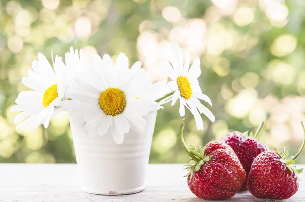 夏季背景与花园浆果和白色流动的花束 — 图库照片