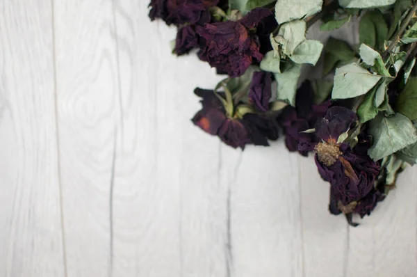 Strauß Getrockneter Rosen Auf Holz Hintergrund Mit Kopierraum — Stockfoto