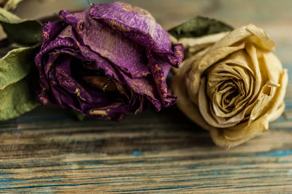 Mucchio Rose Rosa Secche Vecchio Sfondo Legno Rustico Come Bordo — Foto Stock
