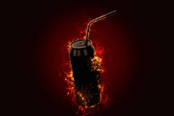 Lata Bebida Energia Flamejante Lata Ilustração — Fotografia de Stock