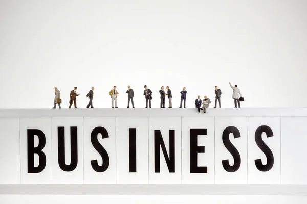 Business Word Crowd Miniature Business People — Stock Photo, Image