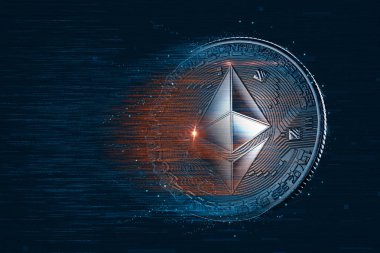 Ethereum dijital para. 3D çizim. Kırpma yolunu içerir.
