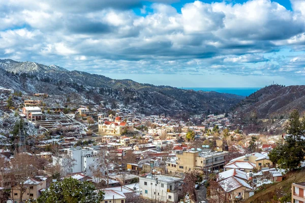 Villaggio Kakopetria Luminoso Giorno Inverno — Foto Stock