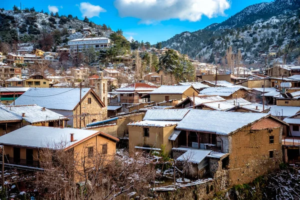 Kakopetria Vesnice Zimě Pokrytá Sněhem Okres Nicosia Kypr — Stock fotografie