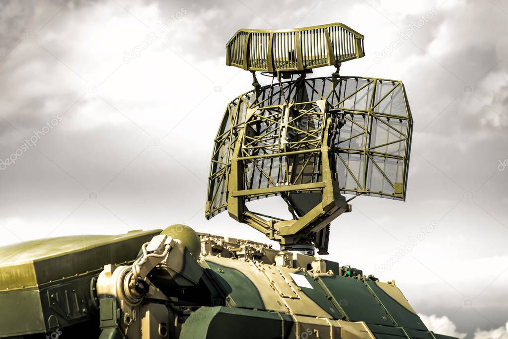 Tracking radar of the anti-aircraft combat vehicle missile system.